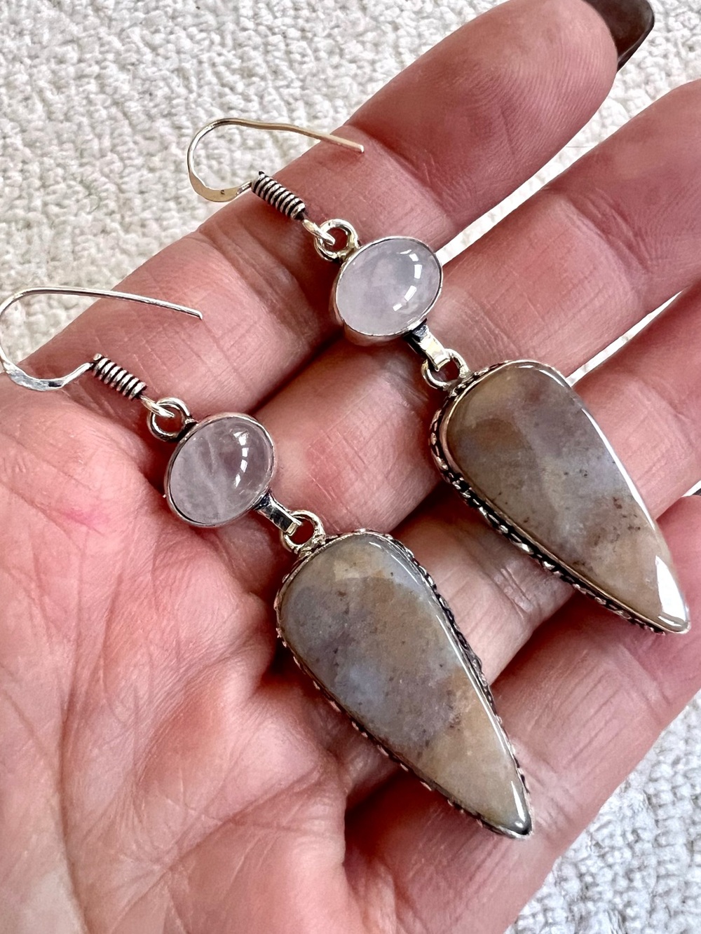 925 Desert Bloom Pink Peruvian Opal + Rose Quartz Earrings